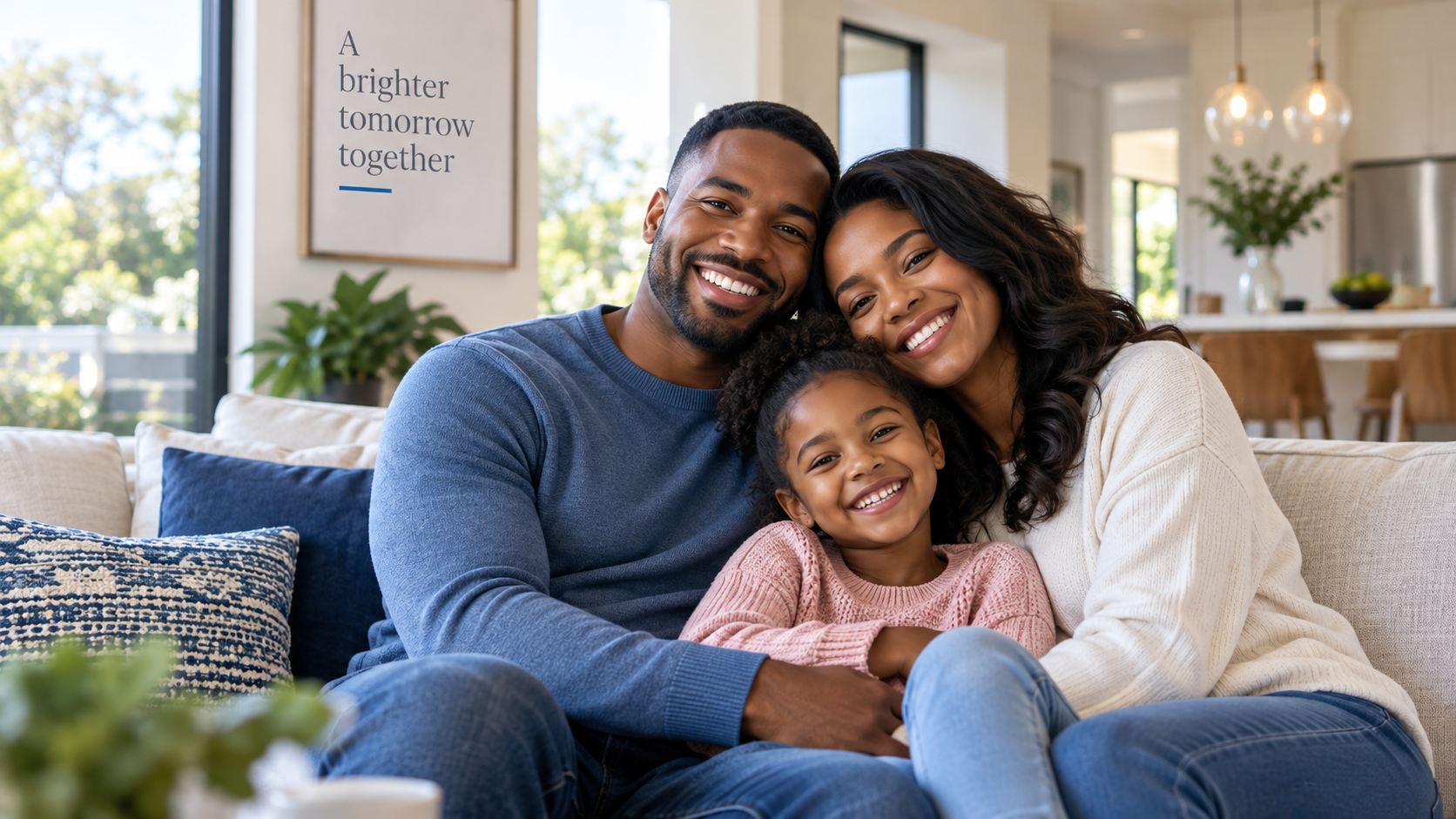 Family relaxing together in a bright modern home