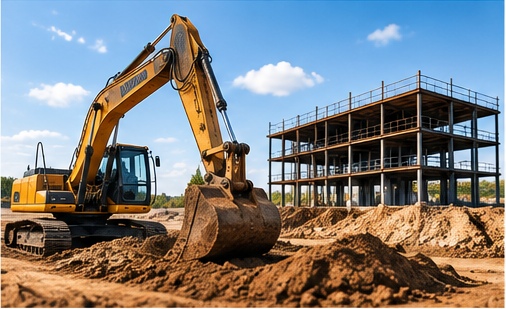 Construction equipment at a business worksite