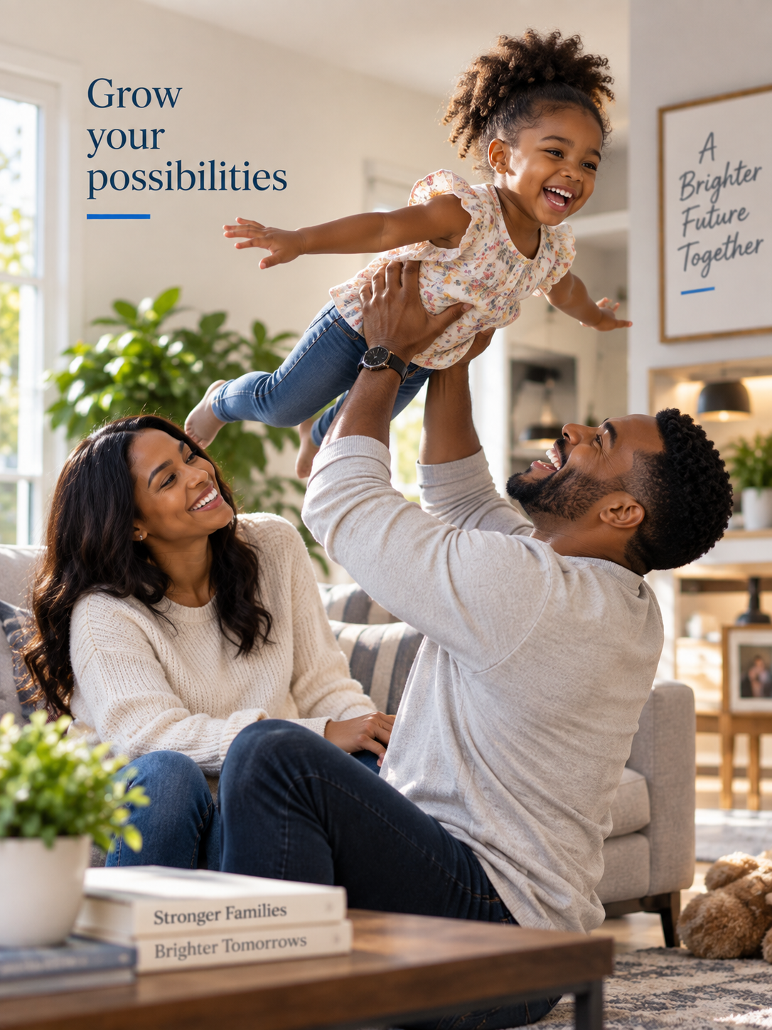 Parents playing with their daughter at home