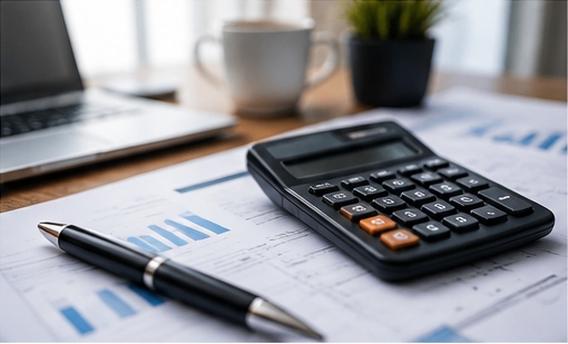 Calculator and financial documents used for business planning