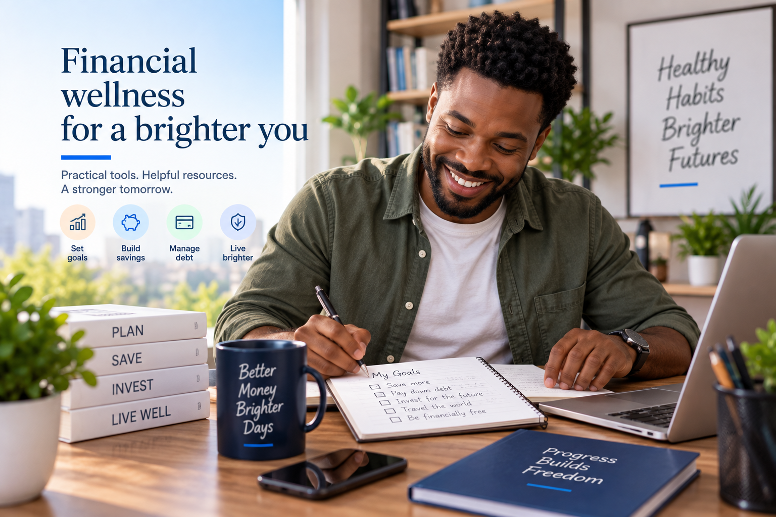 Man planning financial goals at a desk