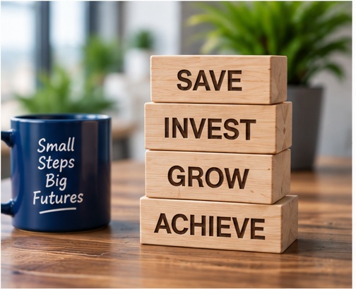 Savings and investment blocks arranged as financial goals