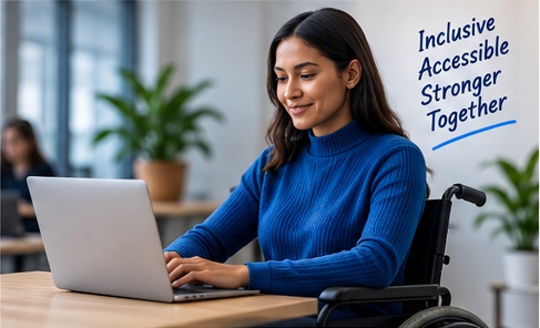 Woman using a laptop in a modern office